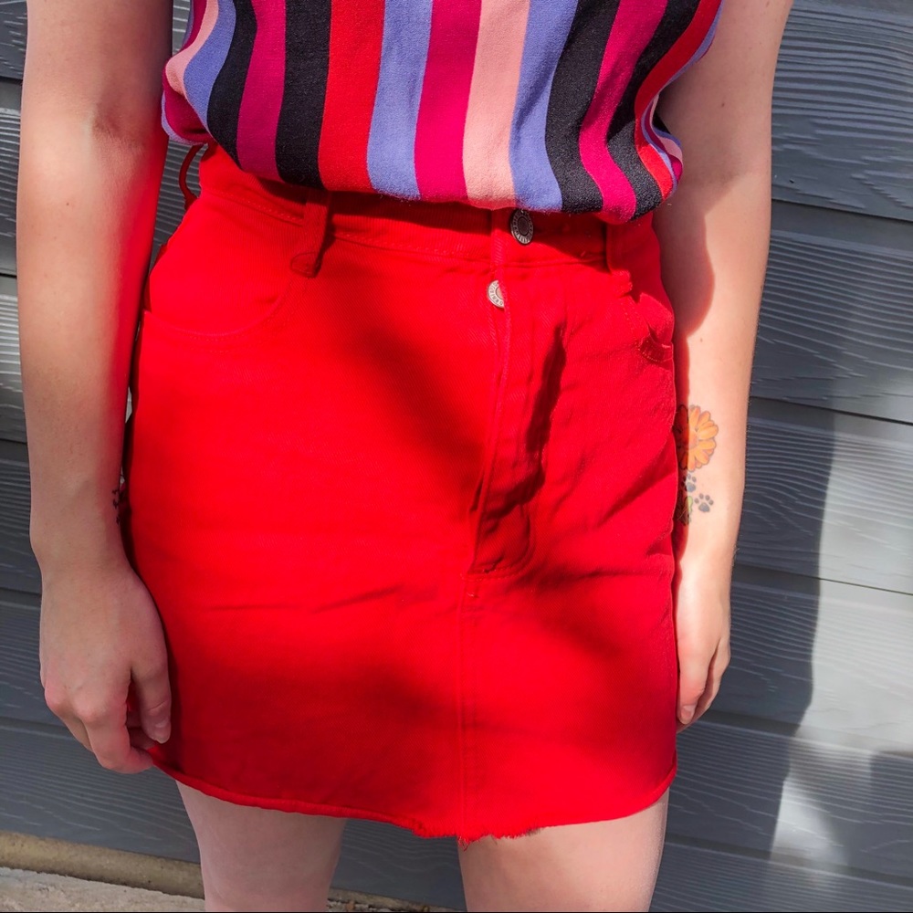 Red denim skirt